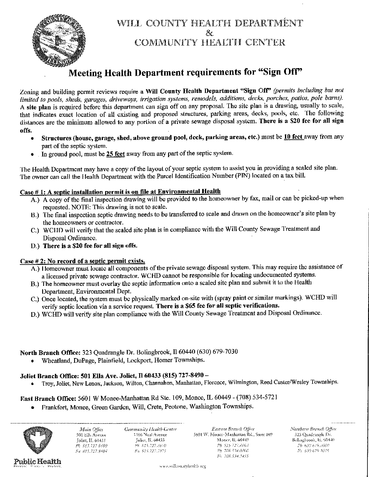 Public Will County Health Department sign-off procedure