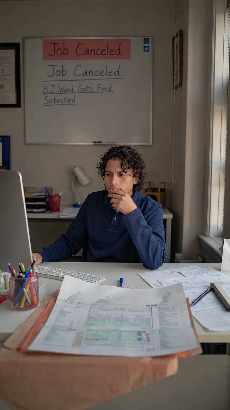 Gio, founder of Permitech, working through permit documents at his desk